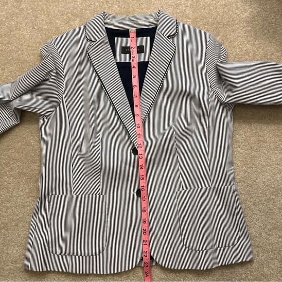 Talbots Blazer Womens 8 Blue White Stripes Lined Career Office Nautical Ladies - Picture 7 of 8